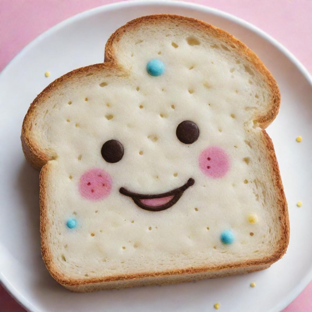 An adorable and fluffy kawaii style slice of bread, decorated with smiling faces.