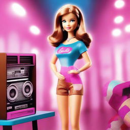 This digital art piece captures Barbie as a 15-year-old movie enthusiast