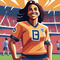 A vibrant digital art image portrays a woman with caramel skin, dressed in football gear, number seven on her jersey