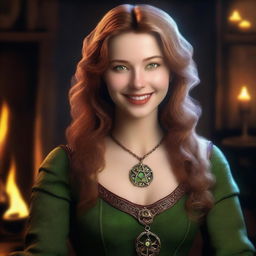 A photorealistic image of an enchanting 25-year-old Caucasian woman with light brown hair and green eyes