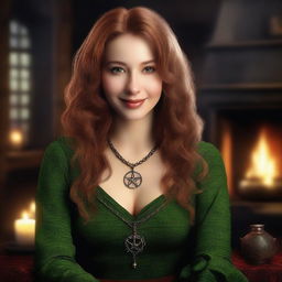 A photorealistic image of an enchanting 25-year-old Caucasian woman with light brown hair and green eyes