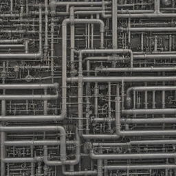 An intricate depiction of various elements integral to chemical engineering such as complex pipelines, chemical reactions, and intricate machinery.