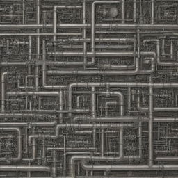 An intricate depiction of various elements integral to chemical engineering such as complex pipelines, chemical reactions, and intricate machinery.