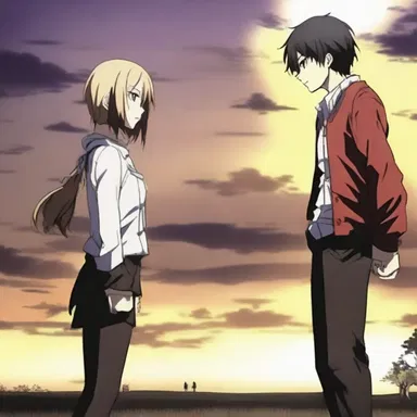 In the emotional climax of the anime series, the distraught protagonist confronts the villain who killed their loved one.