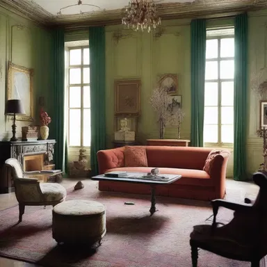 The furniture in the room was haphazardly arranged, giving it a unique and eclectic look.