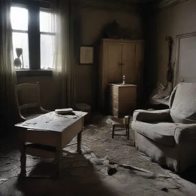 In the haunted house, the furniture was arranged haphazardly, creating a sense of disarray and unease.