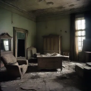 In the haunted house, the furniture was arranged haphazardly, creating a sense of disarray and unease.