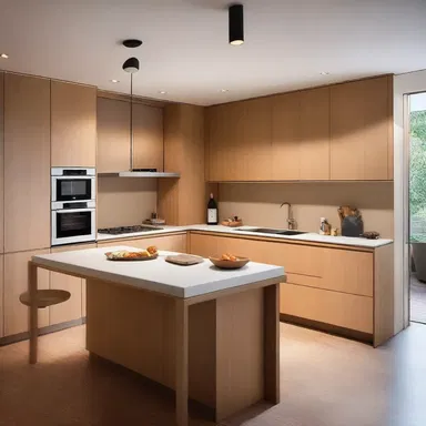 The modern kitchen design included a built-in dicer, seamlessly integrated into the counter, providing a functional and streamlined cooking experience.