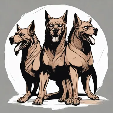 According to Greek mythology, Cerberus is a three-headed watchdog guarding the entrance to the Underworld.