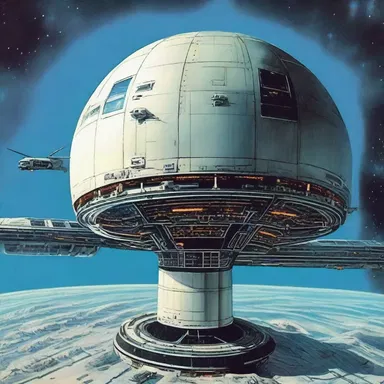 In the science fiction novel, a futuristic high-tech watchdog patrolled the outer space station protecting it from intruders.