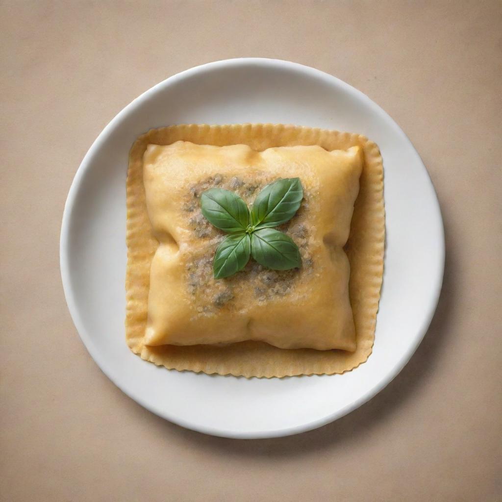 An artful sketch of a single ravioli with impressive detail, showcasing the pattern and texture of the pasta and the faint hint of the stuffing within.