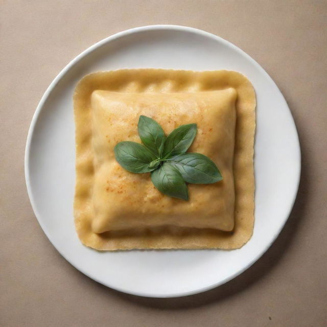 An artful sketch of a single ravioli with impressive detail, showcasing the pattern and texture of the pasta and the faint hint of the stuffing within.