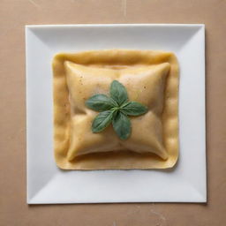 An artful sketch of a single ravioli with impressive detail, showcasing the pattern and texture of the pasta and the faint hint of the stuffing within.