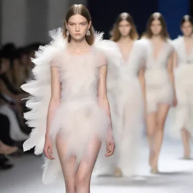The fashion designer used feathers from the eyas to create a unique and ethereal collection on the runway.