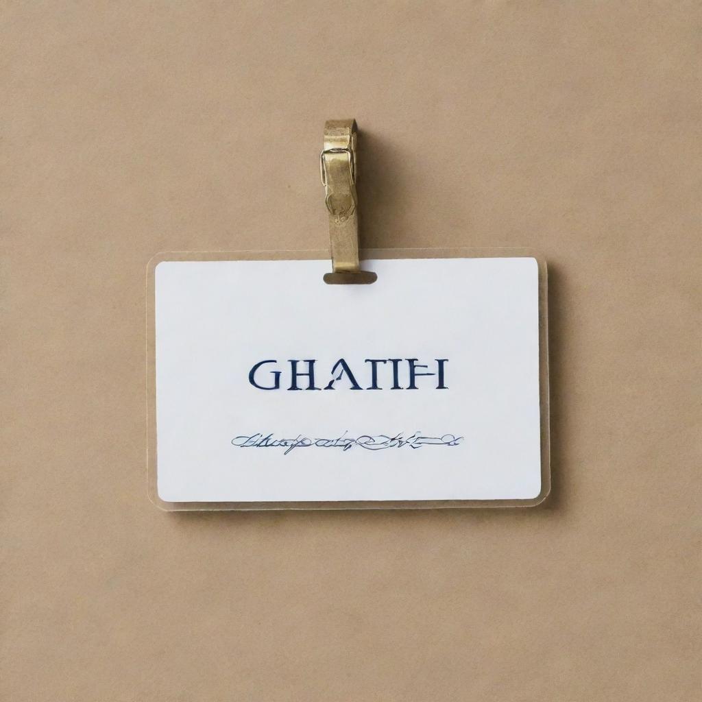 A name tag with the name 'Ghaith' clearly displayed in elegant, bold letters.