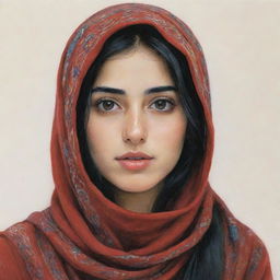 Illustrate a distinctive girl named Shahrzad, capturing her unique physical attributes and the spark of individuality in her eyes.