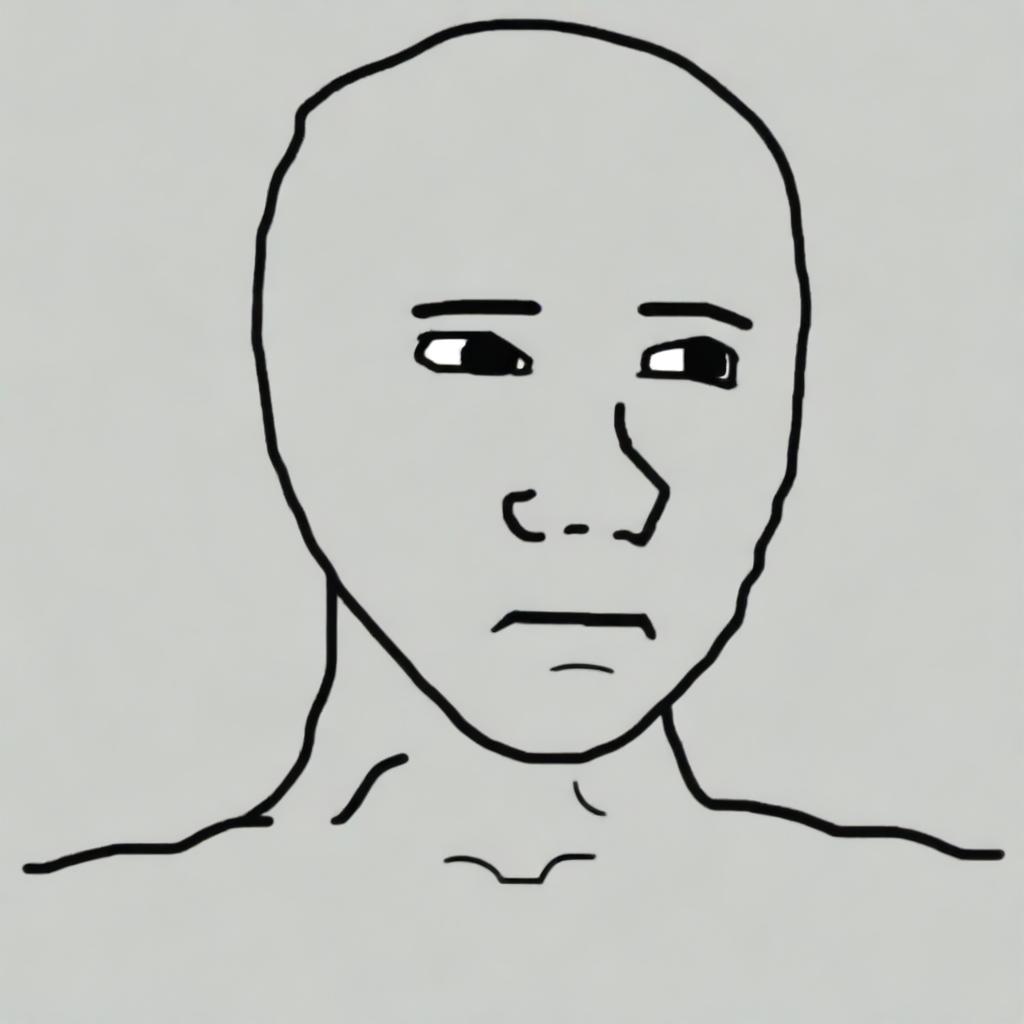 An artistic digital rendering of Ilia Topuria, an MMA fighter, portrayed as a Wojak meme character