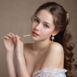 Illustrate a charming girl engrossed in the art of coquetry, her playful and flirtatious gestures budding with spirited charisma.