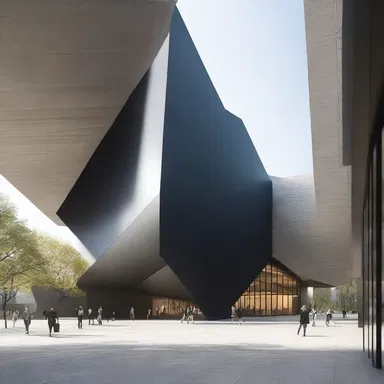 The pursued design concept for the new museum incorporated sharp angles and dark colors to create an intimidating atmosphere.