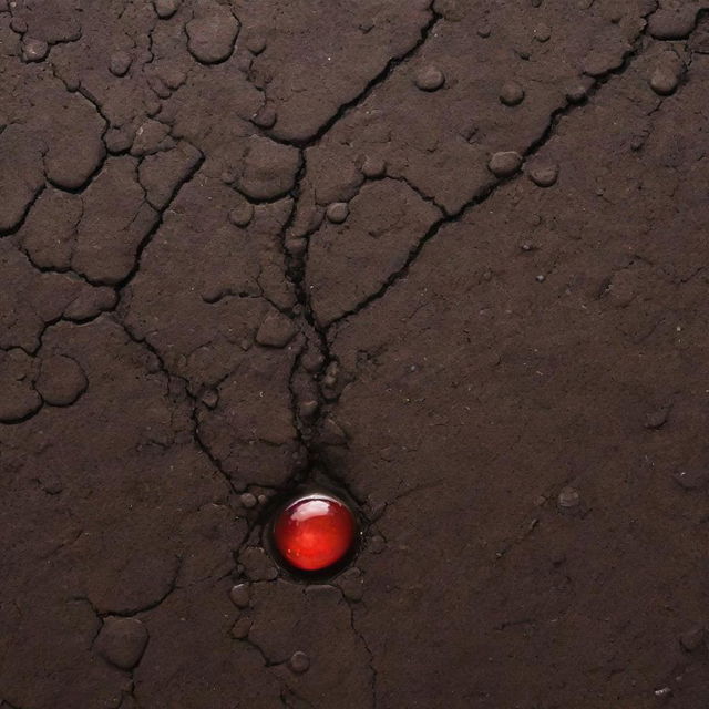 An abstract representation of droplets of blood merging with rich, dark earth soil, creating a powerful and evocative image of life and death