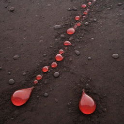 An abstract representation of droplets of blood merging with rich, dark earth soil, creating a powerful and evocative image of life and death