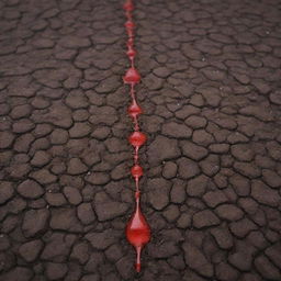 An abstract representation of droplets of blood merging with rich, dark earth soil, creating a powerful and evocative image of life and death