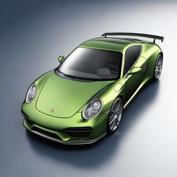 A digital art representation of a 997 slantnose supercar in a matte army green finish