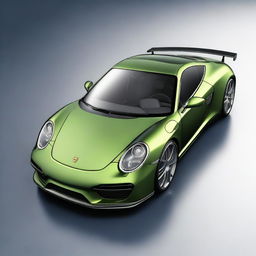 A digital art representation of a 997 slantnose supercar in a matte army green finish