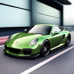 A digital art representation of a 997 slantnose supercar in a matte army green finish