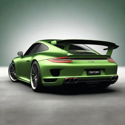 A digital art representation of a 997 slantnose supercar in a matte army green finish