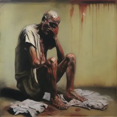 The artist's painting depicts the morbidity of a particular disease, capturing the suffering and anguish of those affected.