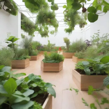 Through the art installation, the artist showcases the beauty of a kitchen garden by recreating it in a gallery space, using real plants and vibrant sculptures.