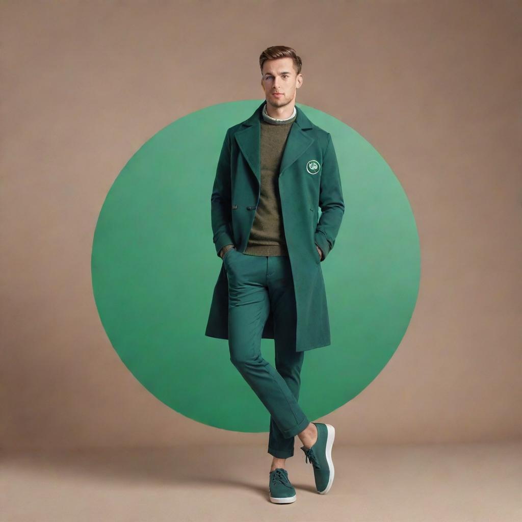 A stylish man in a casual pant coat, standing elegantly on a large, 3D Whatsapp logo.