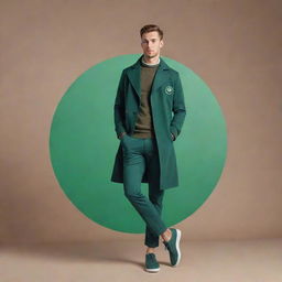 A stylish man in a casual pant coat, standing elegantly on a large, 3D Whatsapp logo.