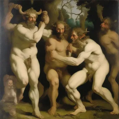 The artist created a satyrical painting, capturing the mischievous nature of satyrs.