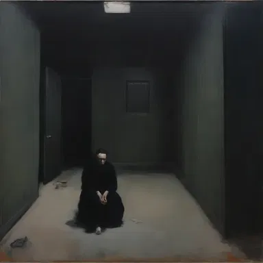The artist's dark, mirthless paintings depicted the melancholic aspects of everyday life, evoking a sense of existential despair.