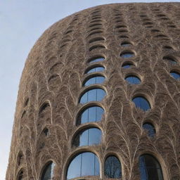 An intricate building shaped like a feather, displaying stunning architectural design.