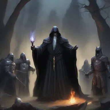 In the mystical land of Eldoria, the dark wizard used his black magic to demoralise the brave knights, turning them into mindless slaves.