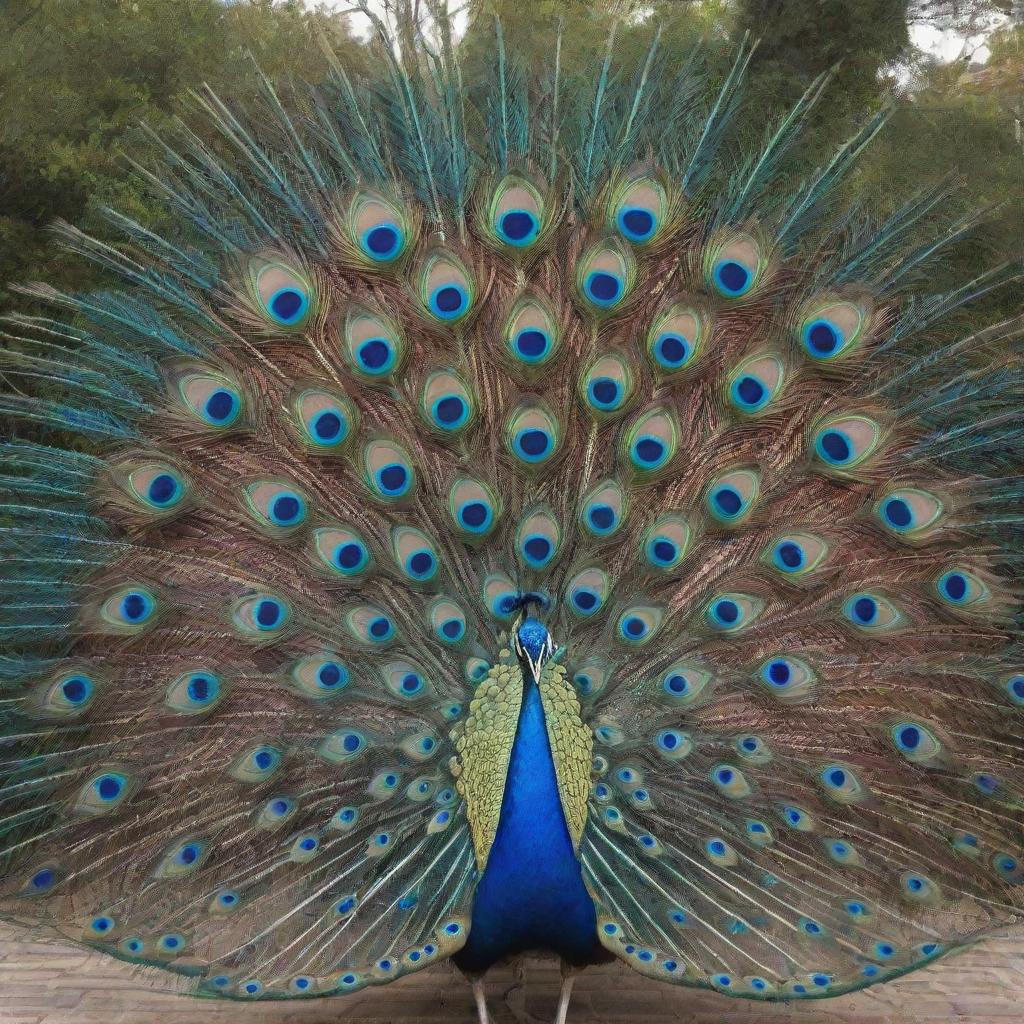 A unique peacock-inspired architectural structure, with a splash of vibrant colors representing the peacock's plumage.