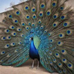 A unique peacock-inspired architectural structure, with a splash of vibrant colors representing the peacock's plumage.