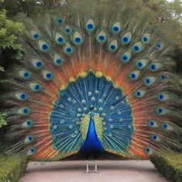 A unique peacock-inspired architectural structure, with a splash of vibrant colors representing the peacock's plumage.