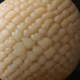 A close-up image of the textured skin of a Bali pomelo, hollowed and without its insides, showcasing its intricate detailing and unique color.