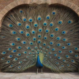 An architectural wonder shaped like a peacock with each feather exhibited through unique design elements.