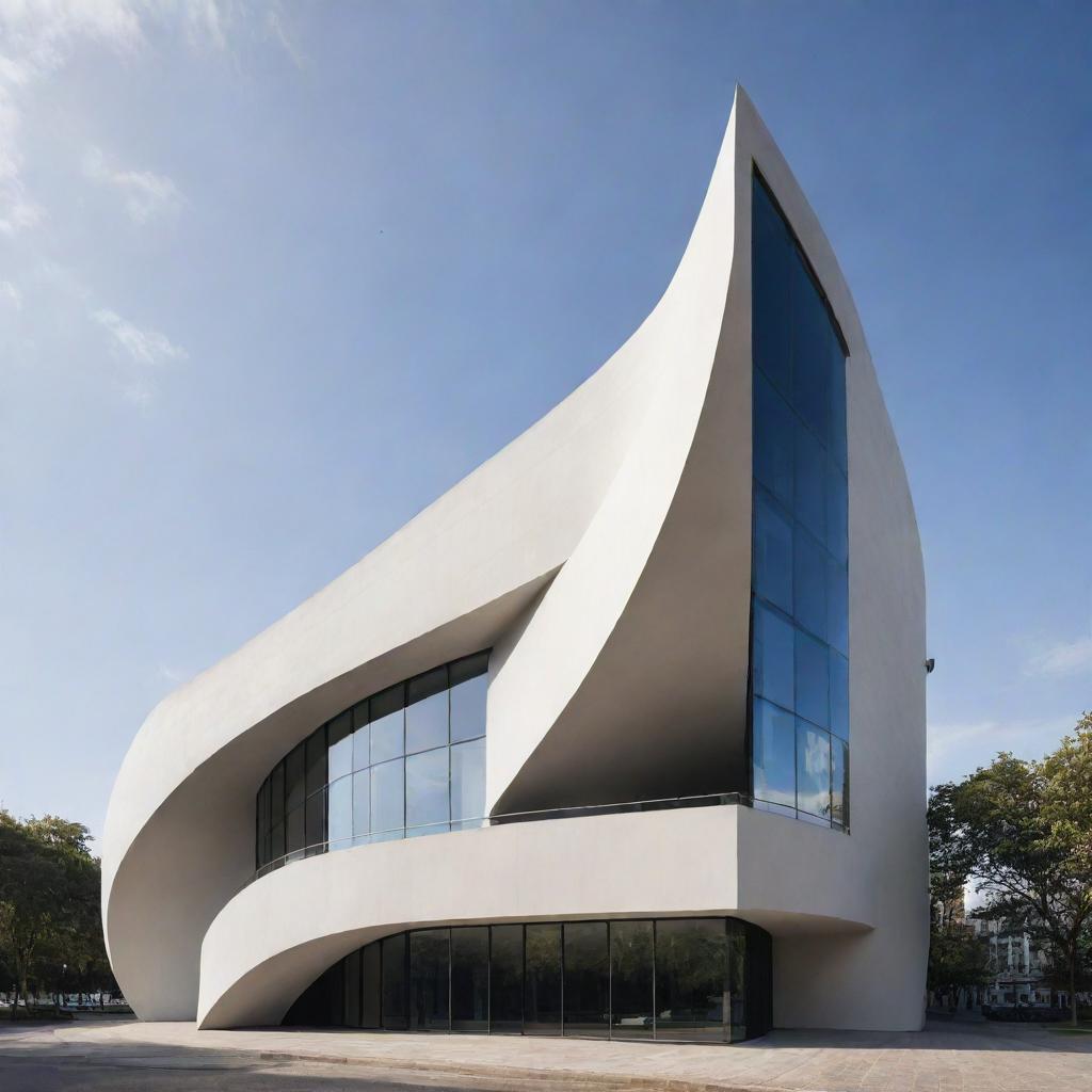 A sleek and modern building structured in the delicate shape of a plume.