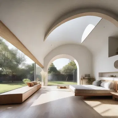 The minimalist house design incorporated spacious rooms with ample natural light, complemented by wide platyrrhine-inspired arches and openings.
