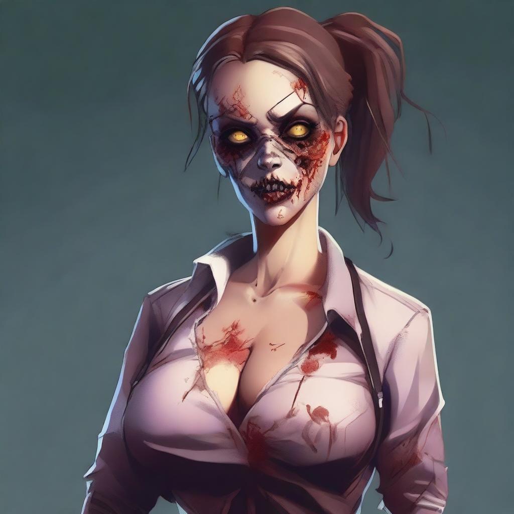 A high-quality digital art piece showing a hot zombie teacher