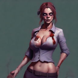 A high-quality digital art piece showing a hot zombie teacher