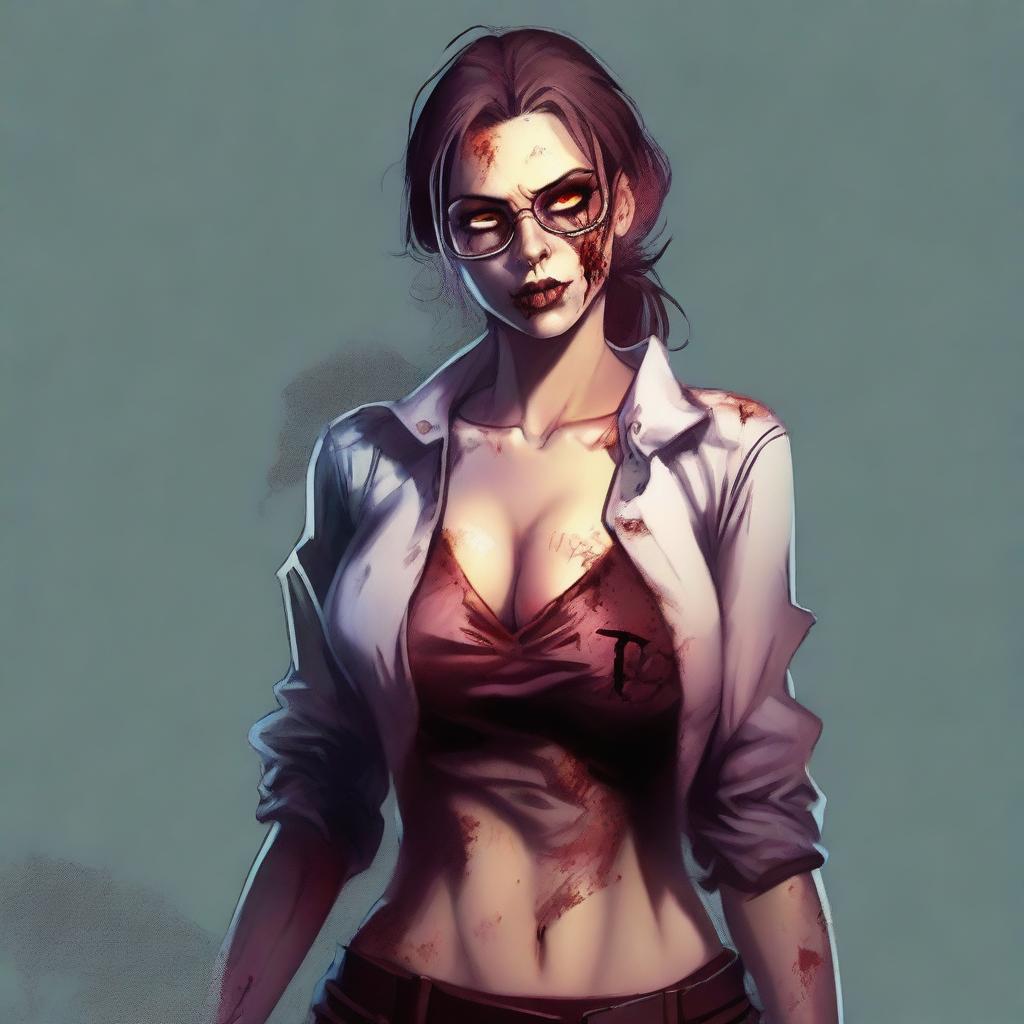 A high-quality digital art piece showing a hot zombie teacher