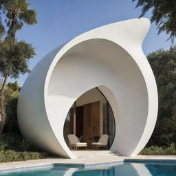 A sophisticated feather-shaped architectural structure, showcasing elegance and contemporary design.