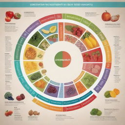 Generate an infographic displaying the essential nutrients that our body needs. It should include representative symbols or images for each nutrient type, with a brief description and their sources in a colorful and visually appealing style.